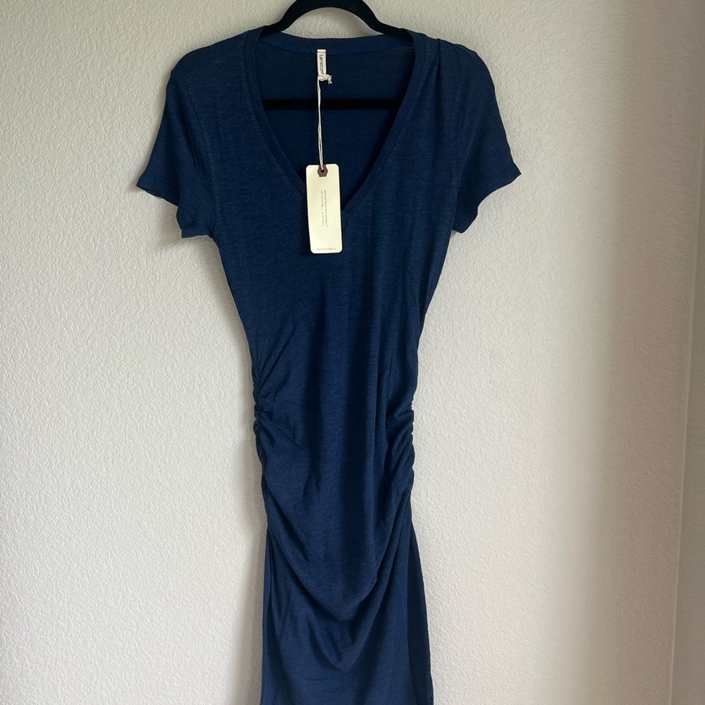 Lanston Blue Side Scrunch Midi Dress